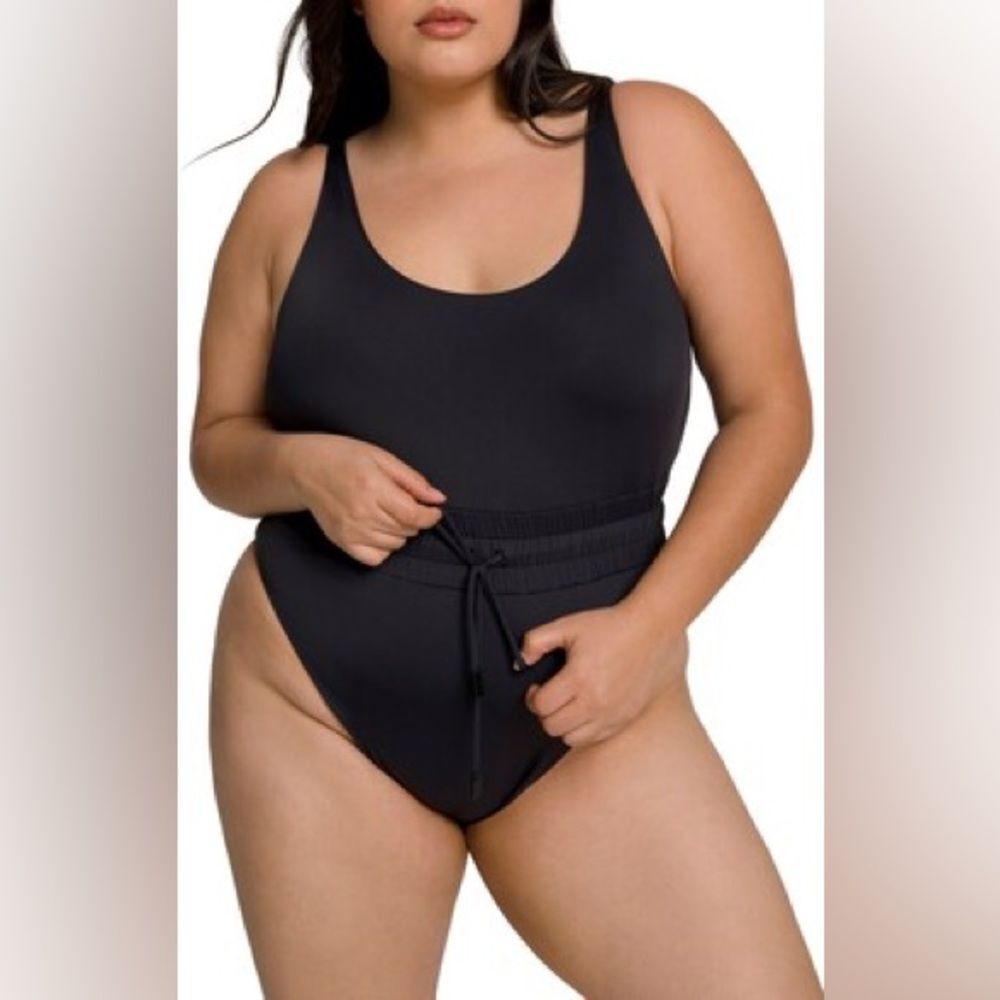 GOOD AMERICAN Black One Piece Swimsuit Hi Cut Leg 80s 90s Sporty Size 2X‎ 5 New